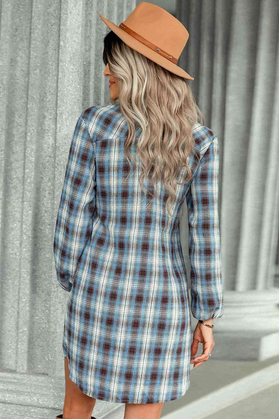 Plaid Tie Front Mini Shirt Dress