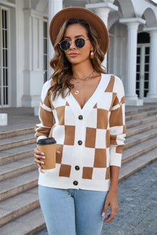  Button-Up V-Neck Dropped Shoulder Cardigan