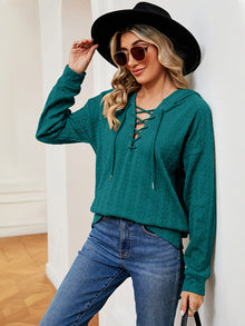  Lace-Up Long Sleeve Hoodie