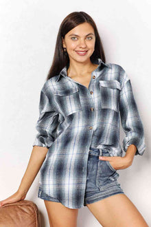  Double Take Plaid Dropped Shoulder Shirt