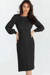 Round Neck Long Sleeve Pleated Sweater Dress