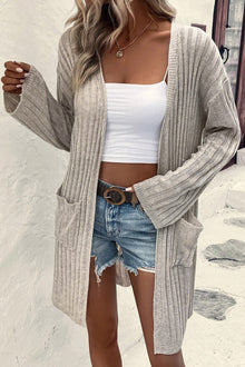  Open Front Dropped Shoulder Longline Cardigan