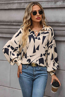  Printed Johnny Collar Blouse