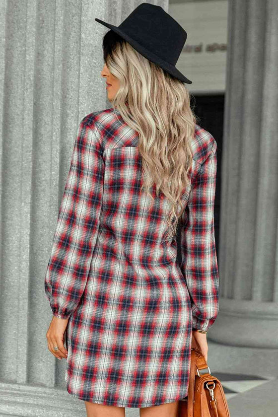 Plaid Tie Front Mini Shirt Dress